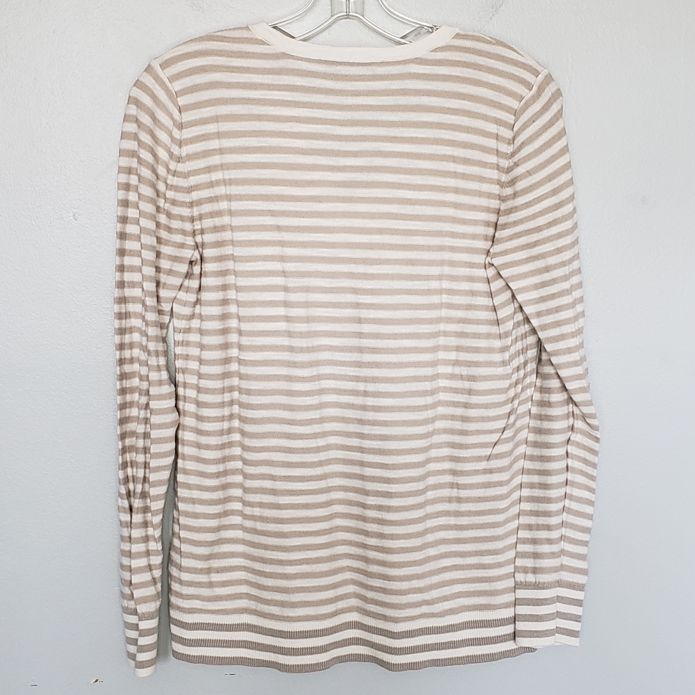 Loft Striped Lightweight Cotton Split Neck Tassel… - image 5